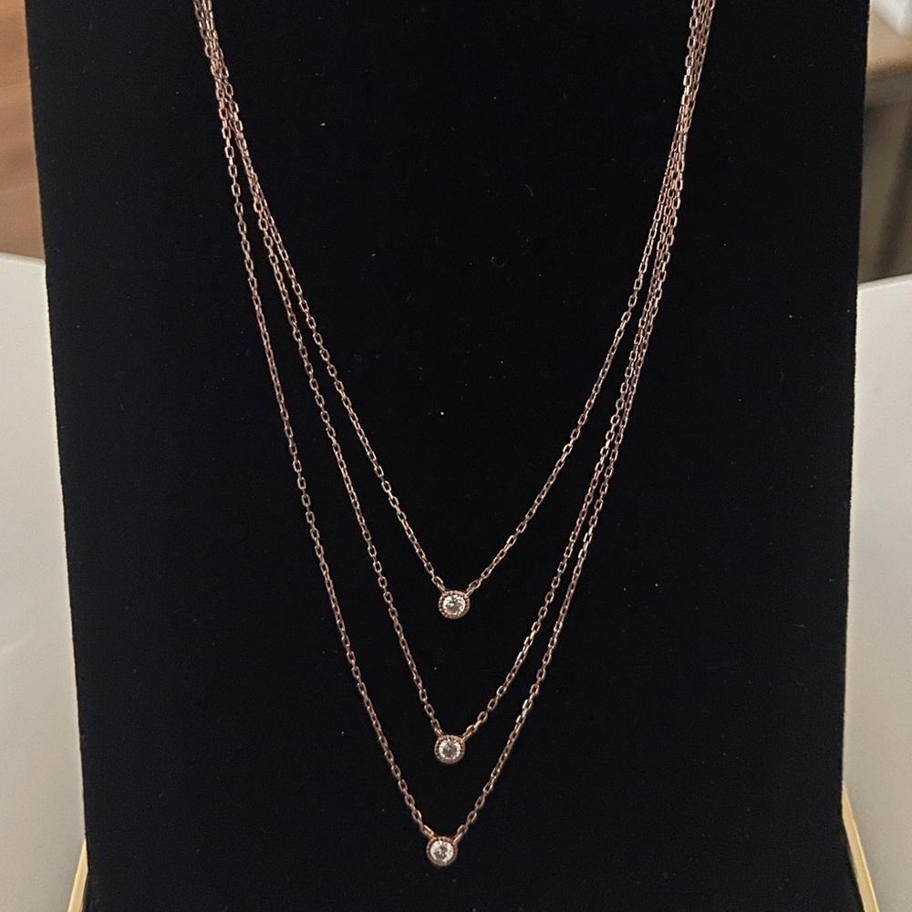 Sterling silver rose gold tone three strand necklace